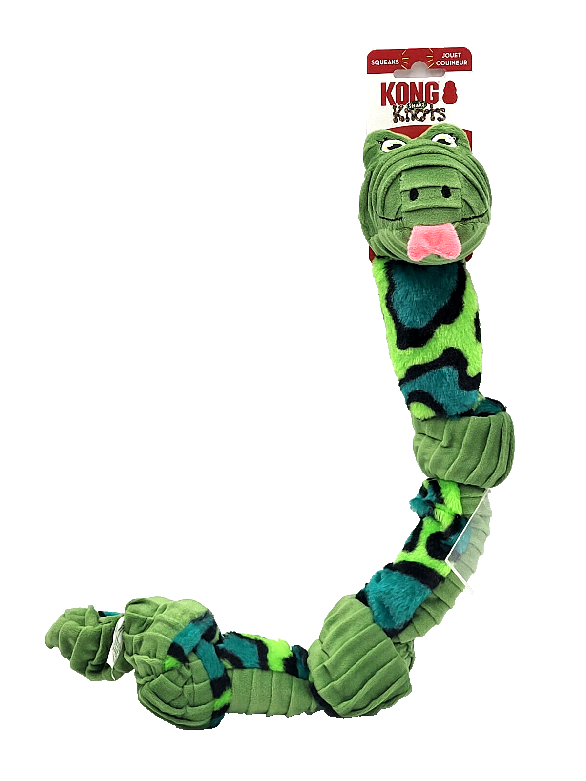 KONG Knots Snake Green Low Stuff Squeaky Dog Tug Toy 24"