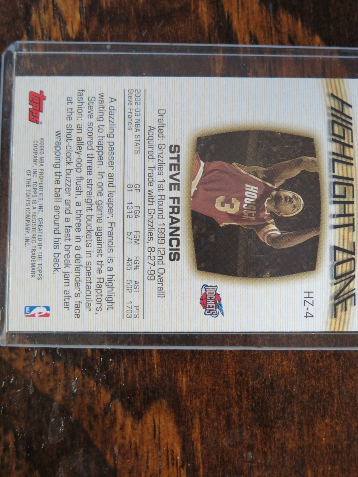 2003-04 STEVE FRANCIS TOPPS HIGHLIGHT ZONE BASKETBALL CARD WOW NICE