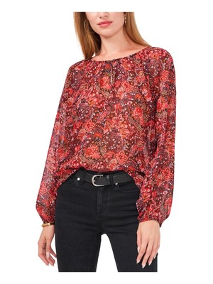 

VINCE CAMUTO Женская красная прозрачная рубашка с объемными рукавами и вырезом для глаз для работы, блузка, Красный