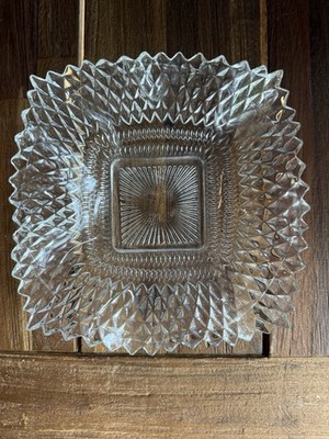 Vintage Indiana Glass Clear Diamond Point Ruffle Sawtooth Edge Candy Nut Dish