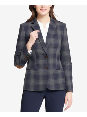 

TOMMY HILFIGER Женский темно-синий блейзер из искусственной замши с нашивками на локтях в клетку, Navy, HSVJX029