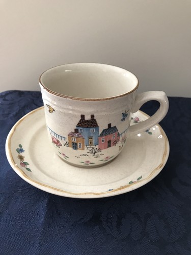 International HEARTLAND Flat Cup And Saucer Set  Sy-7774 Farm Scene