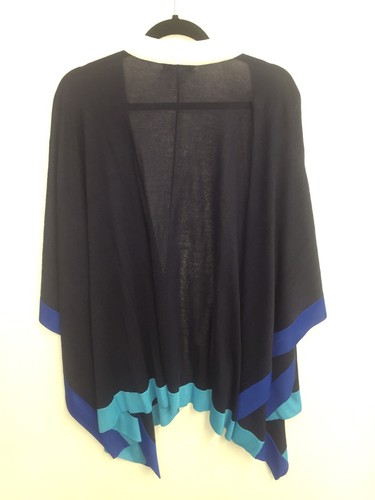 NEW Foxcroft Shawl Topper One Size OS NWT Coverup Navy Blue Cream WOW!