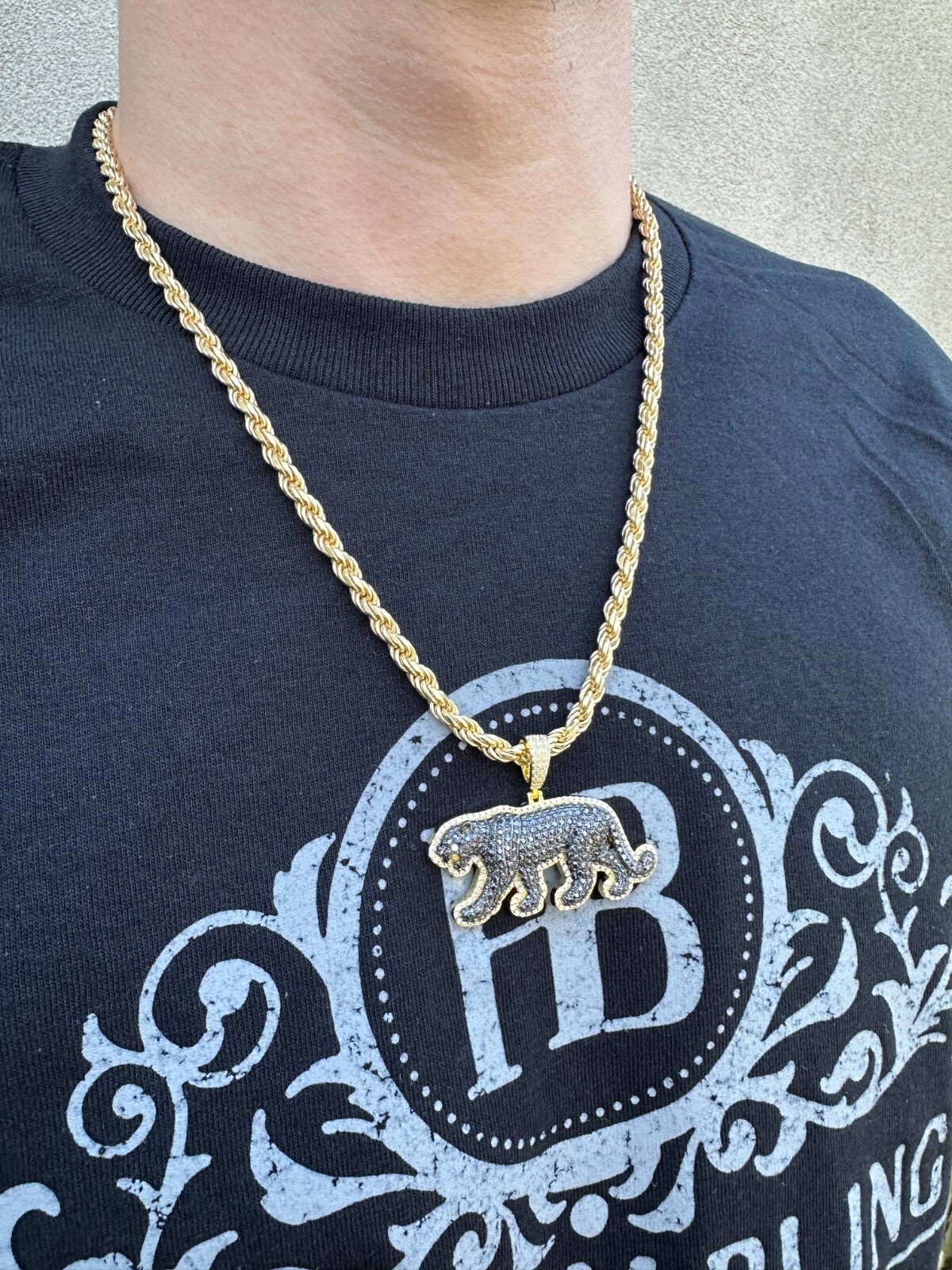 Pre-owned Black Panther Moissanite 925 Silver/gold Plated Iced  Jaguar Pendant Necklace