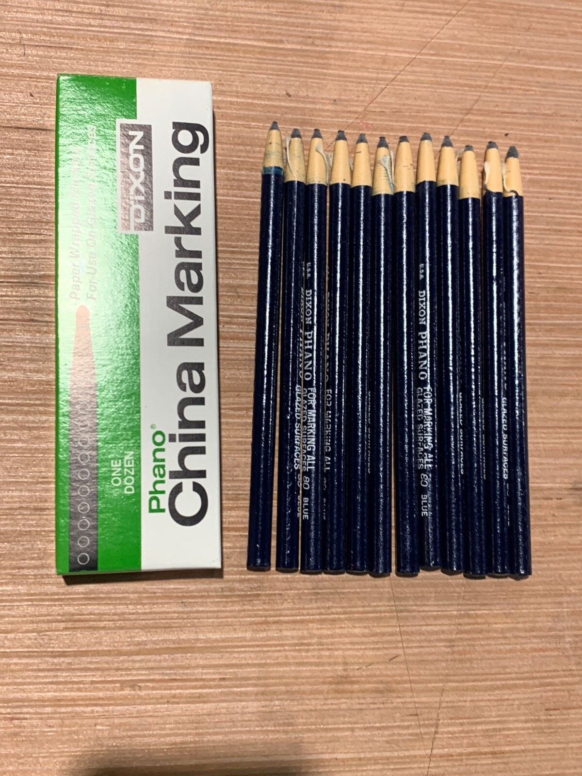 Vintage Dixon Phano Blue 80 Marker Pencil Glass China Plastic Film 12 Per Box