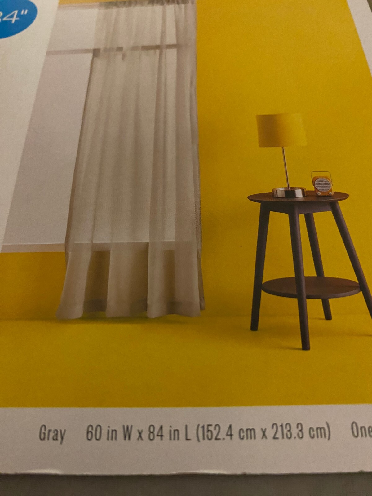 BRAND NEW ROOM ESSENTIALS SINGLE PANEL 84 INCH SHEER CURTAIN GRAY 60W X 84L