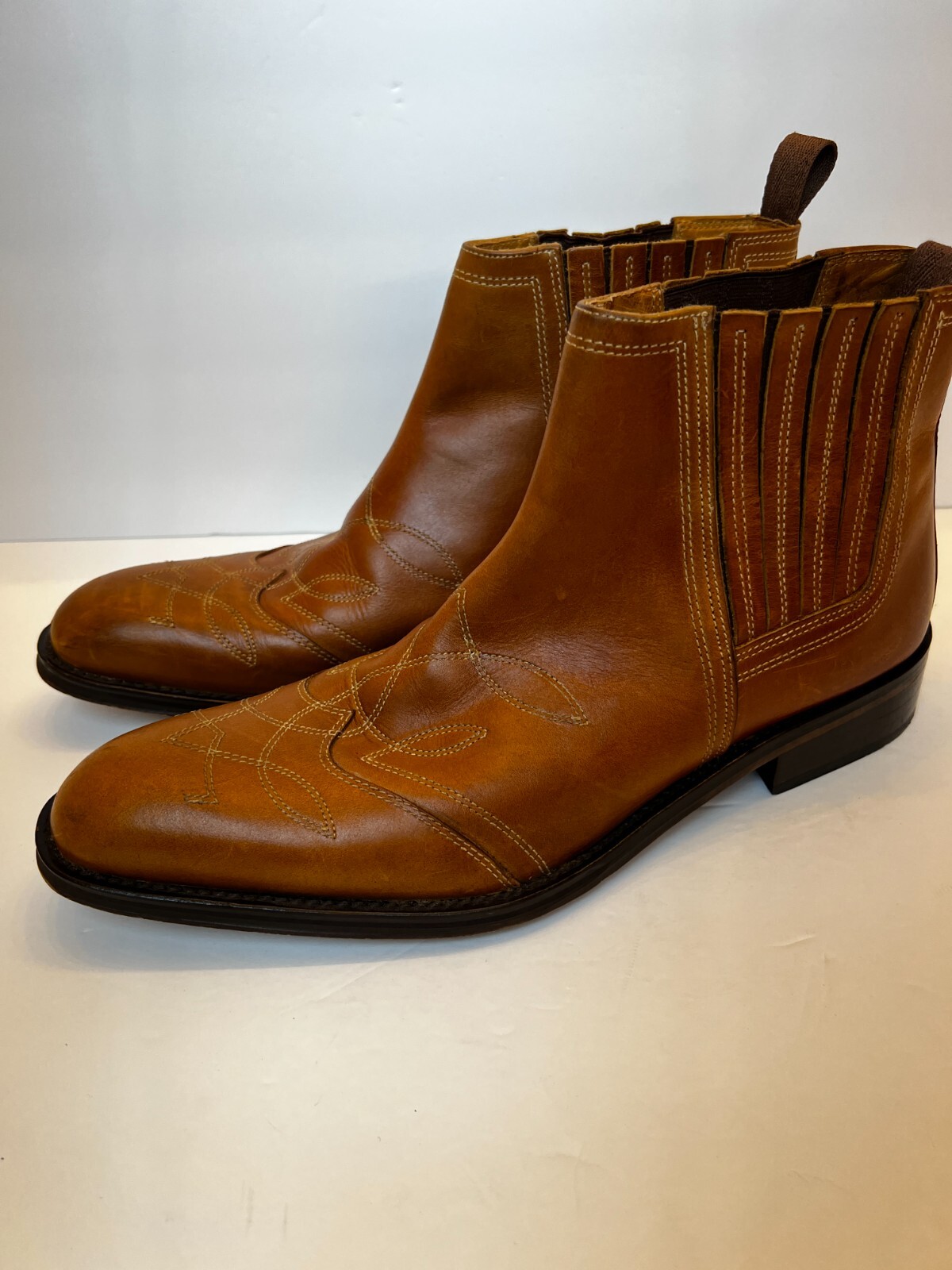 's Camel Brown Leather Low Cowboy Boots Size 11