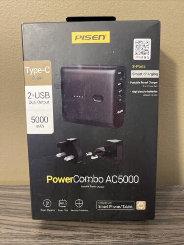 Pisen PowerCombo AC5000 Portable Smart Travel Charger, 2USB,
