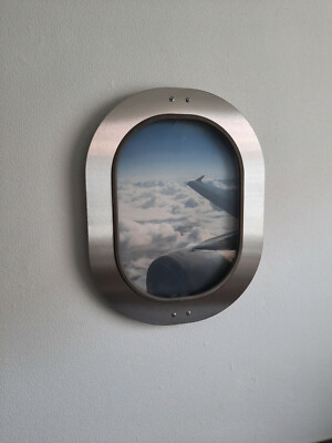 Original Airbus A340 Fenster in Edelstahl Rahmen oval Bilderrahmen Bild Flugzeug