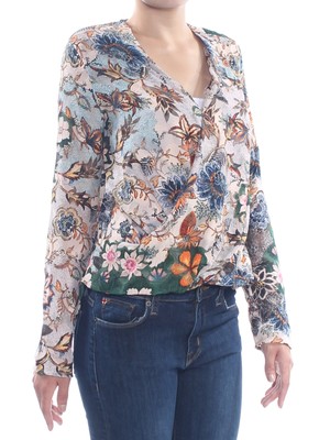 

Женский бежевый топ с длинными рукавами и V-образным вырезом RACHEL ROY с принтом