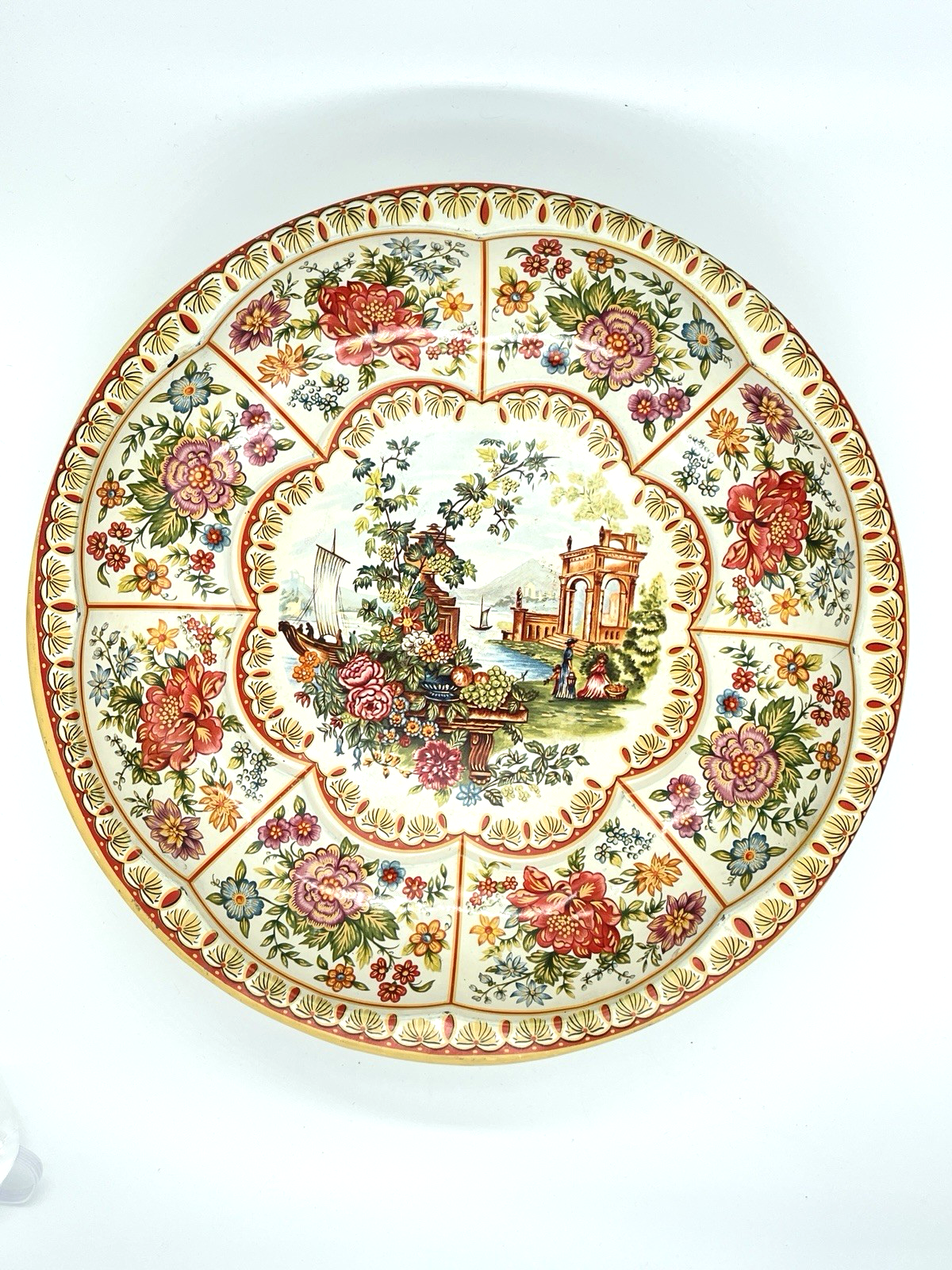 Cottagecore Aesthetic Vintage Ornate Seaside Scene Metal Tray 10 in