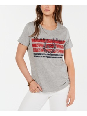 

TOMMY HILFIGER Женская серая футболка с короткими рукавами и круглым вырезом с принтом Размер, Серый