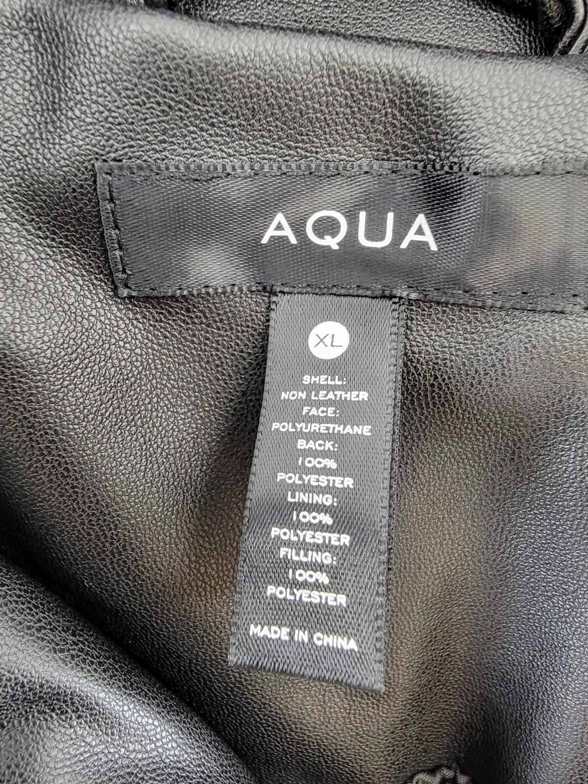 AQUA Faux Leather Full Zip Puffer Jacket Women's XL Black Solid Side Pockets L/S - Picture 10 of 16