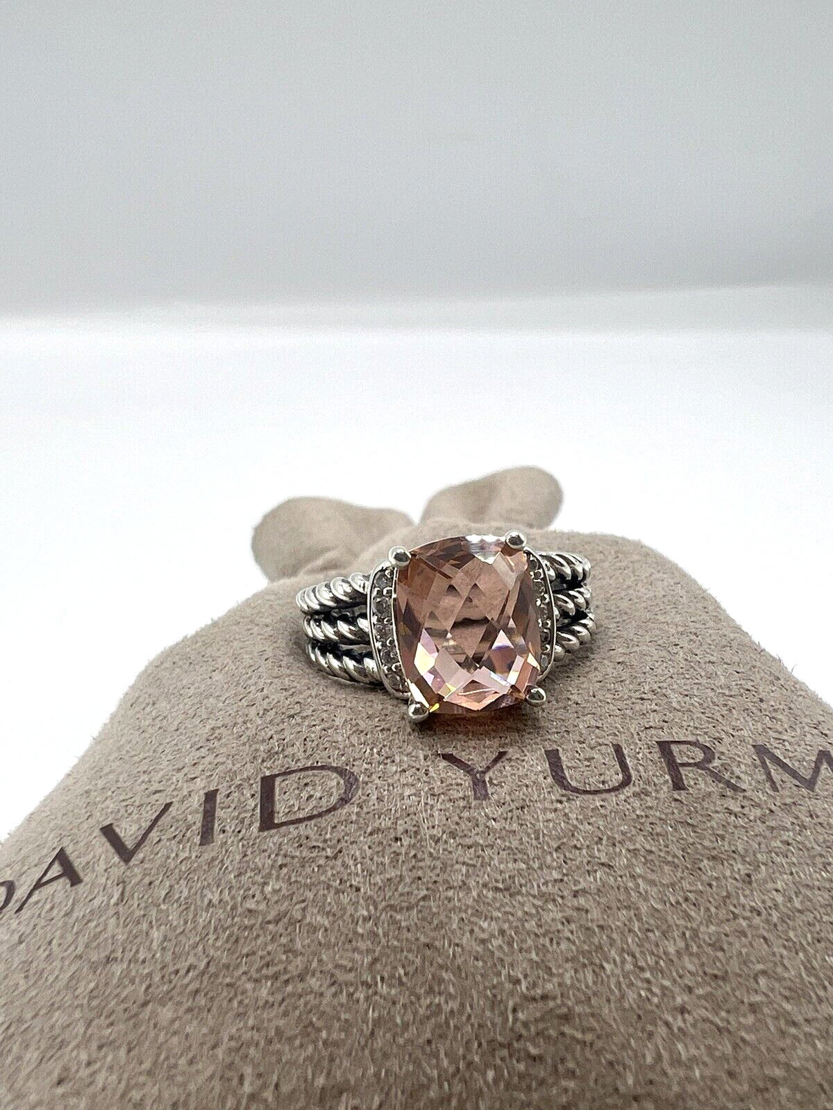 David Yurman Sterling Silver Petite Morganite Wheaton Ring Size 8