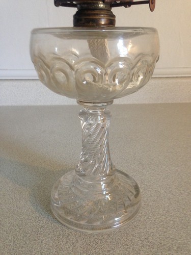 Nice Rare Antique Peacock Pattern Oil Lamp With Spiral Glass Base, A Beauty!
