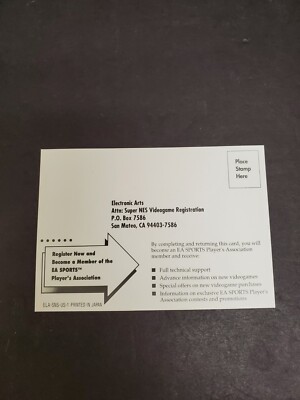 Electronic Arts Registration Card Insert Only ELA-SNS-US-1 Super Nintendo SNES b