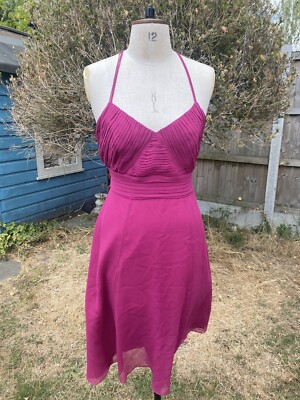 Y2k OASIS 100% SILK DRESS PINK STRAPPY SIZE 14 FIT & FLARE PLEATED FLOATY