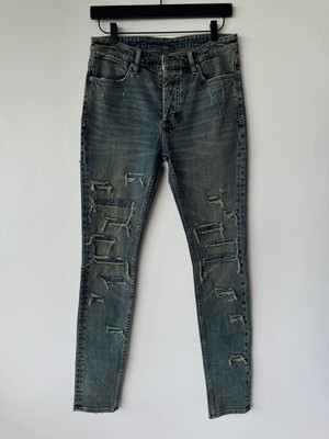 Ksubi mens denim jean van winkle 32 blue klassik tinted trashed and patched