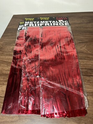 Metallic Fringe Party Decor 15 IN X 10 FT Foil Tinsel Red NEW Packages Lot of 3
