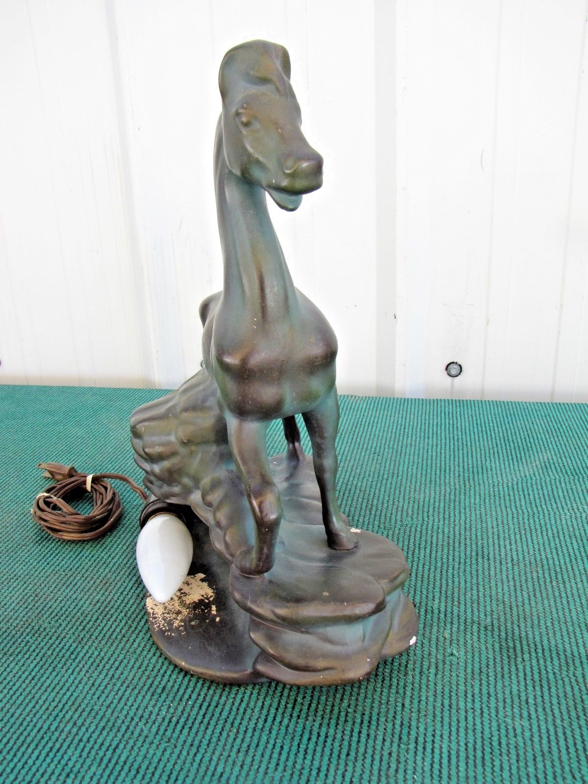 Vintage 1950's Ceramic Horse TV Lamp Table Light Green