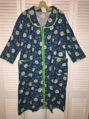Teal 100% Cotton Women's Robe with Turquoise Zipper, 2 Pockets, Knee Length - XL