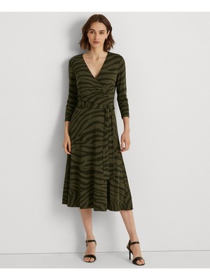 

RALPH LAUREN Женский зеленый пуловер с галстуком и рукавами 3/4 Midi Fit + Расклешенное платье