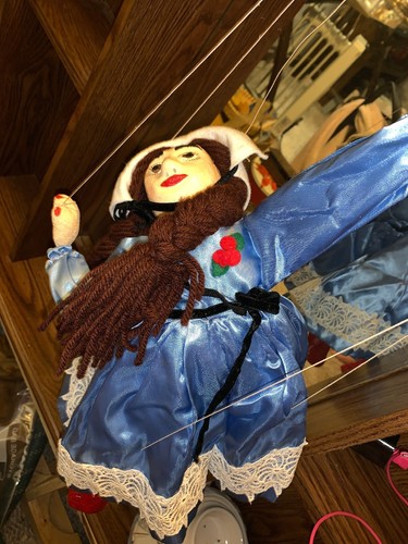 Vintage Marionette Paper Mache Head/Hands/Feet W/cloth Body String Puppet Toy