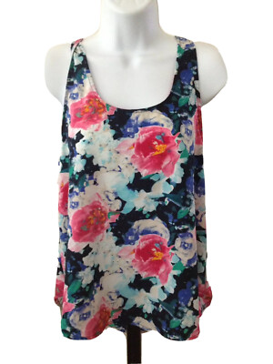 Lush Floral Sleeveless Blouse Tank Cut Out Back Women s Top Size Small B1