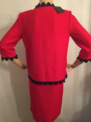 Pre-owned St John Knit Dress Suit Size 8 Red & Navy Hemp Fabric