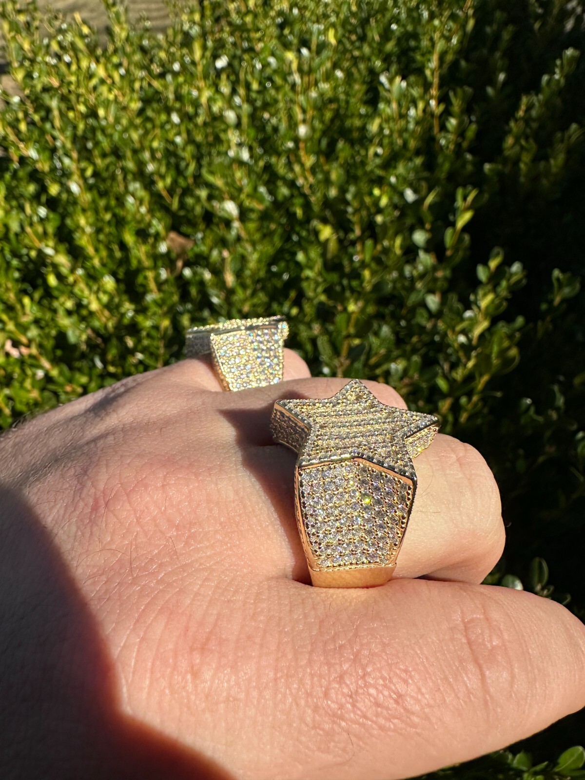 Pre-owned Silver 4.65ct Moissanite 14k Gold Plated 925  Iced Baguette Star Ring Pass Tester