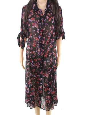 

CALVIN KLEIN Womens Black Tie Sleeves Short Sleeve Midi Shirt Dress, Черный