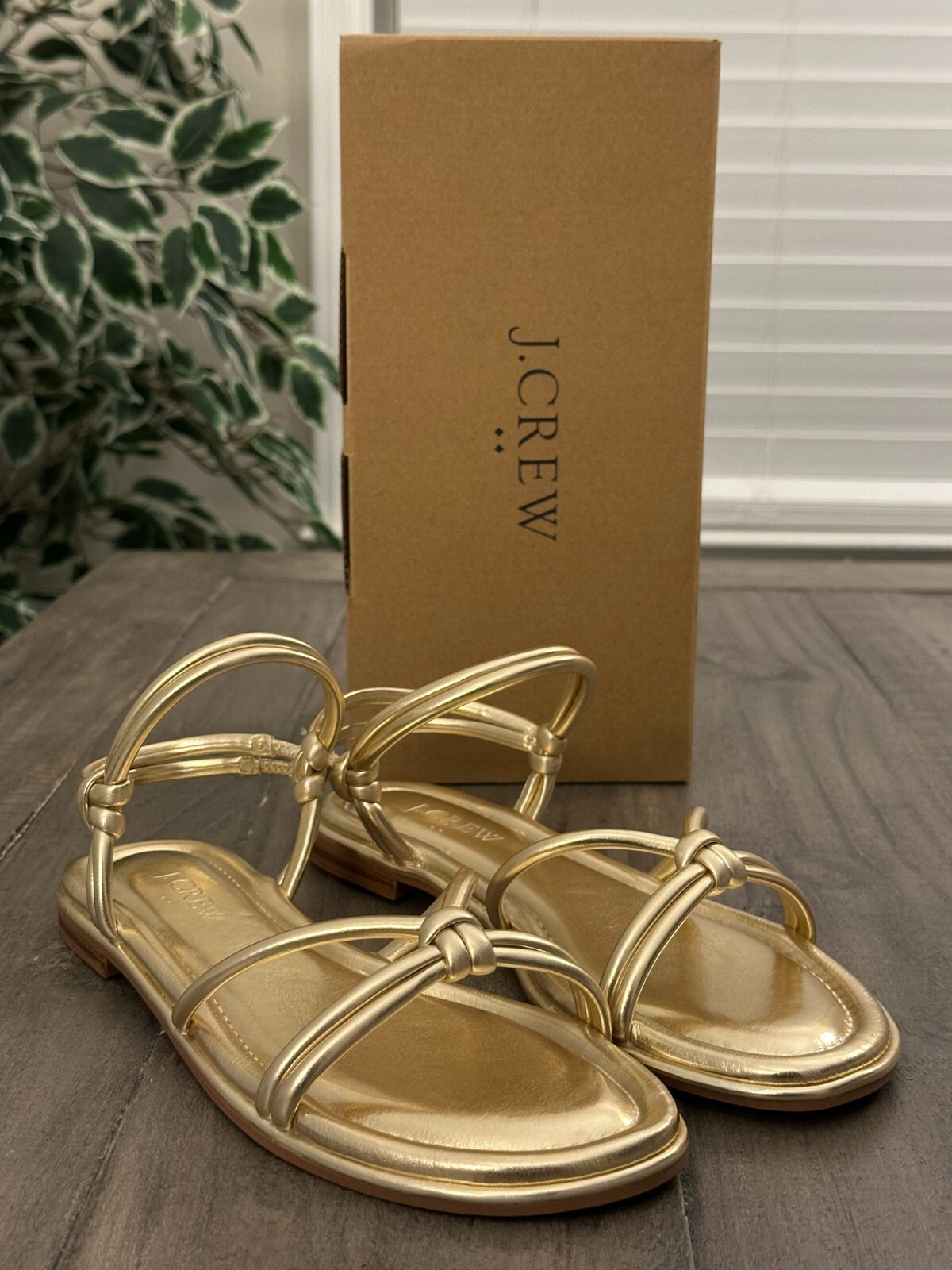 J. Crew Women's US 7 Knotted Tubular Ankle Strap Light Gold