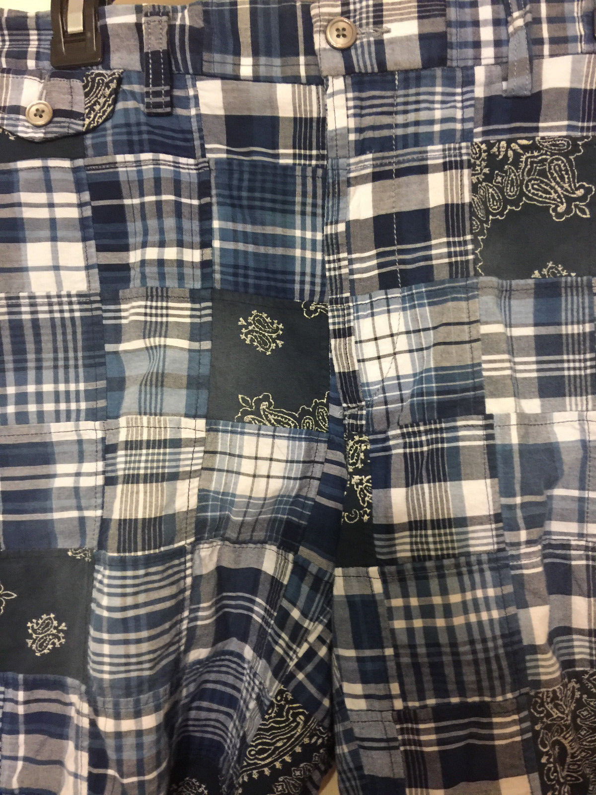 Polo Ralph Lauren Mens Shorts~Classic Fit~Indigo/Navy Madras Patchwork~Sz 33~NWT
