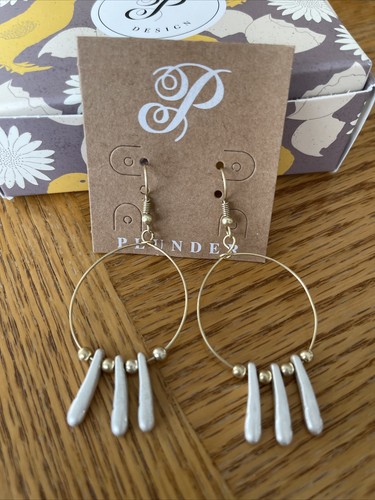 Plunder Design Fashion Trendy Jewelry Jade Gold Silver Mixed Metals Hoop Earring