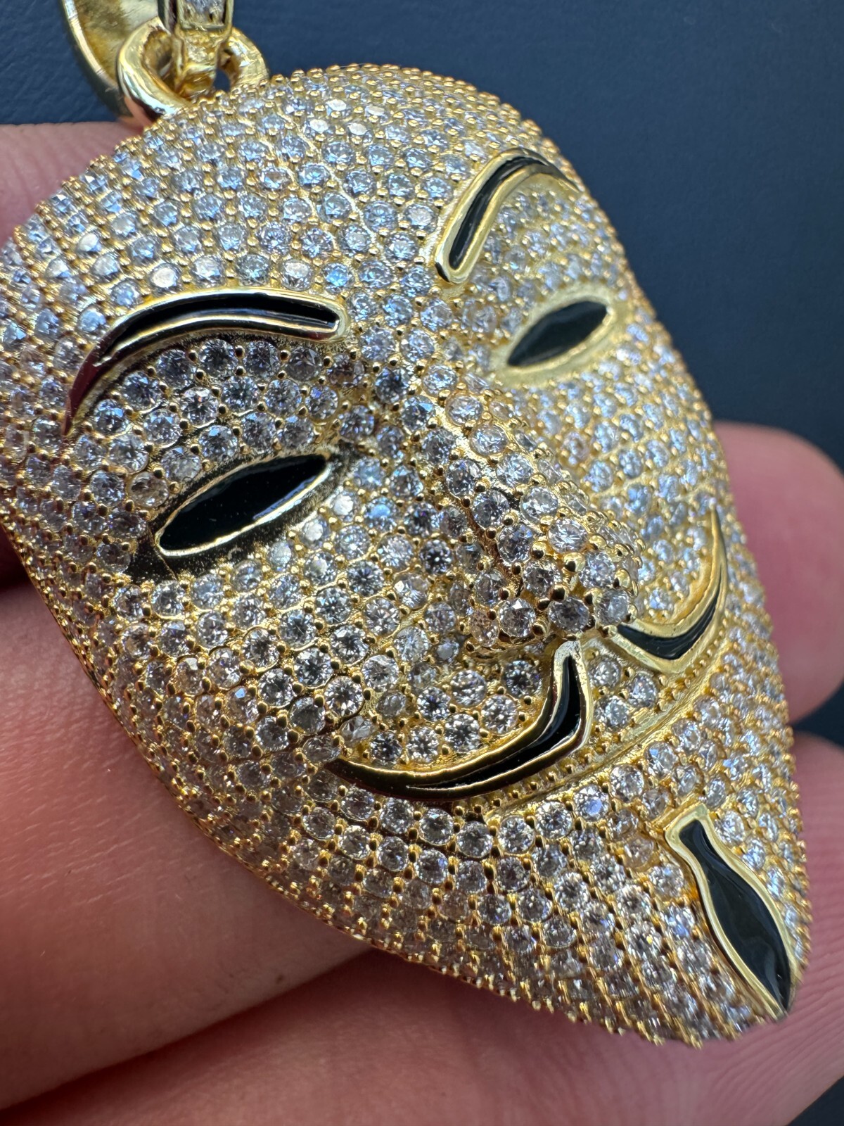 Pre-owned Hip Hop Real Moissanite V For Vendetta Mask Iced Anonymous Pendant Necklace 925 Silver In White