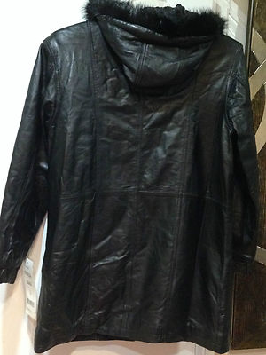 Pre-owned Seventh Ave Women's Winter Black Leather Lambskin Hooded Faux Fur Jacket Coat Plus Size L