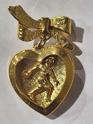 Vintage Golden Women's Heart 3D Bowler Bowling Swinging From Bow