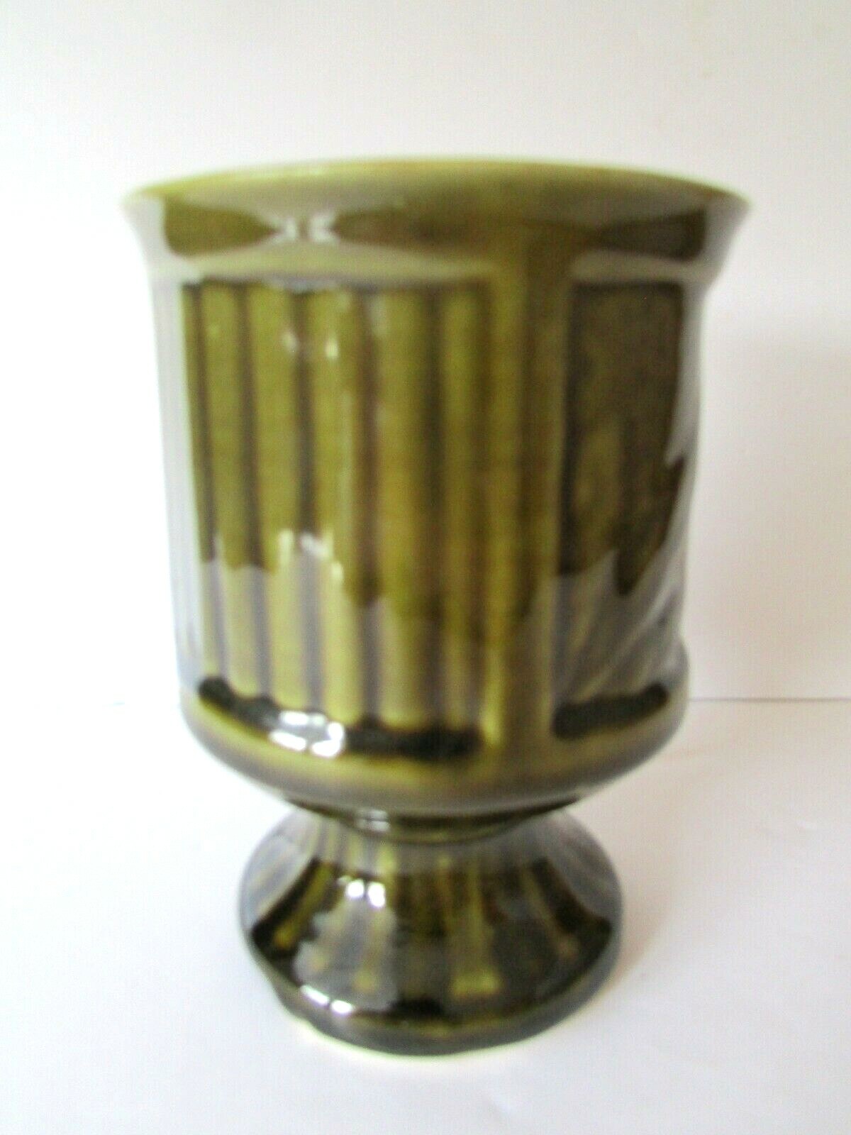 Older Vintage American Bisque Pottery Footed Planter or Vase-Ribbed side Clean