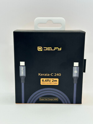 Delfy Braided Heavy Duty  USB-C to USB-C Cable 6.6-Feet, 240W Fast Charge