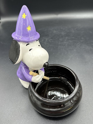 Peanuts Snoopy Wizard Ceramic Candy Bowl, 8'' Snoopy Stirs Halloween Cauldron NEW