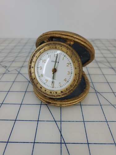 vintage SEMCA Clock co. Germany folding travel alarm clock Brass round Works!