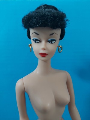 NUDE #850 VINTAGE BLACK HAIR PONYTAIL BARBIE REPRO DOLL MATTEL #1 HOLES IN FEET 