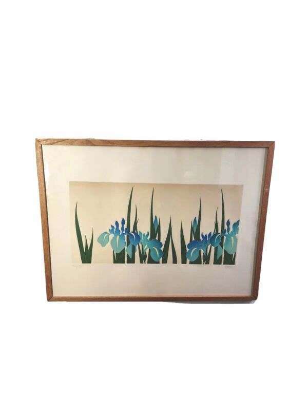 Vtg Iris Art Fernando Torm Etching Print Signed #146/195  23"x 31" Blue Floral