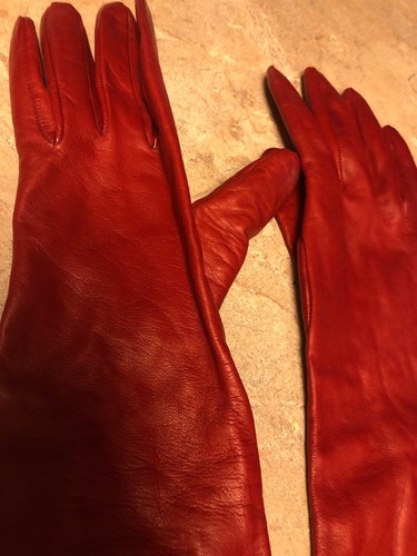 Vintage Red Soft Kid Leather 14 In Long Opera Gloves Silk Lined Sz 7 Pretty!