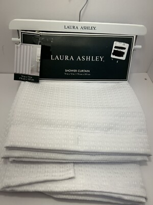 Laura Ashley Fabric Shower Curtain KAYLA 70'' x 72'' White Waffle Weave Spring