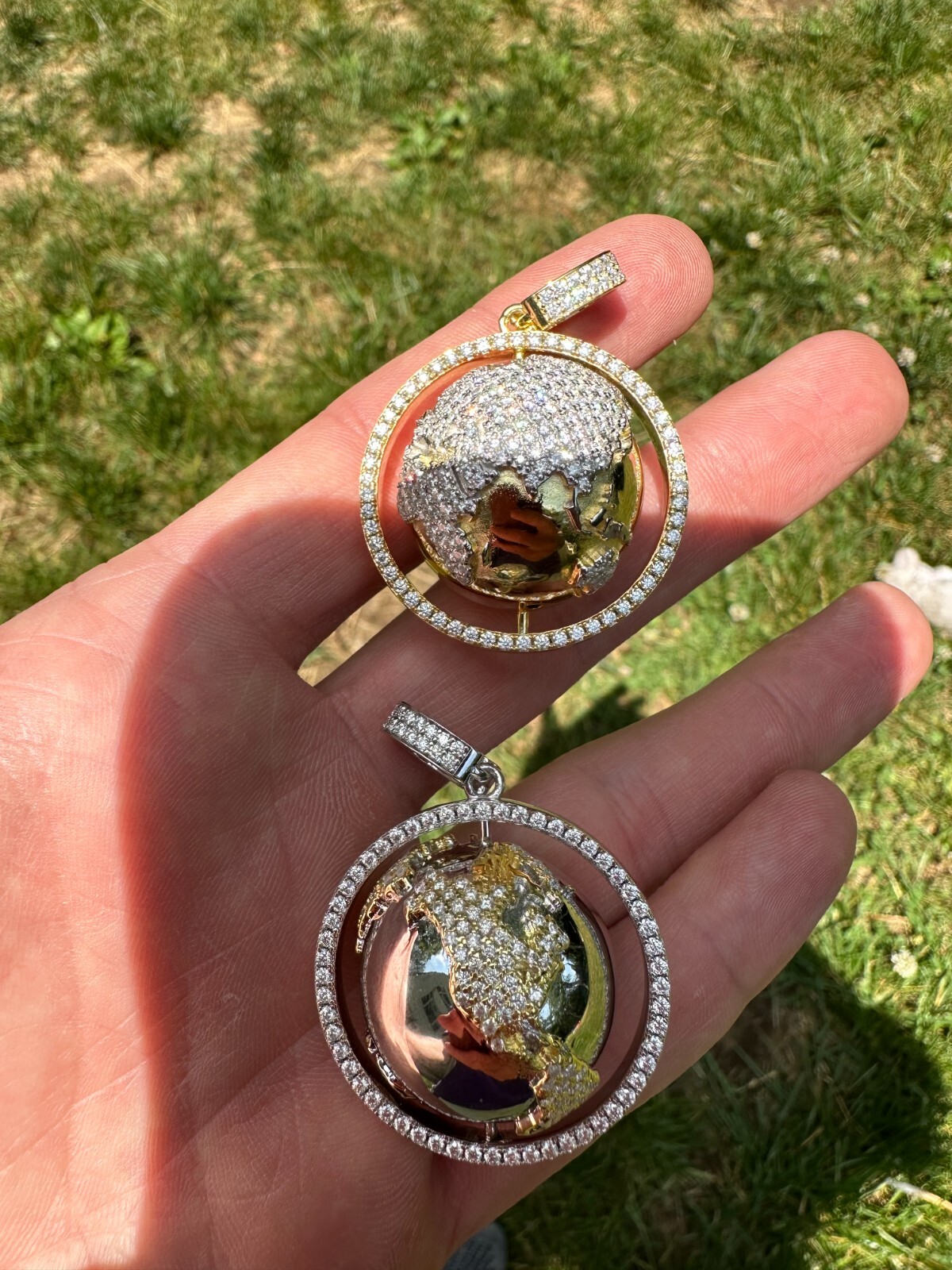 Pre-owned Scarface Moissanite Spinning Globe Real Hip Hop 925 Silver Iced Pendant Necklace 3d Out In White