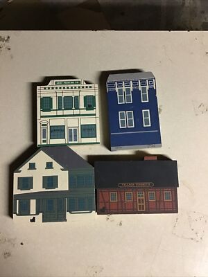 Lot of Four Cat's Meow Wooden Vilage Pieces; Yule Cupboard, Tinsmith, Lady Iris