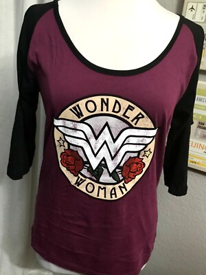 Wonder Woman Rose Cold Shoulder Graphic Tee Jersey  Raglan style