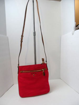 Michael Kors Kelsey Crossbody Bag Fushia Nylon Tan Leather Strap Trim 10x10
