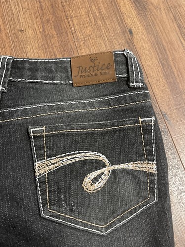 Girls Dark Wash Justice Premium Jeans with designs size 10 1/2 ~ Very Nice!